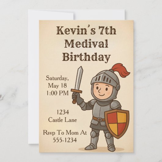 Medival Knight Birthday 招待状 (正面)