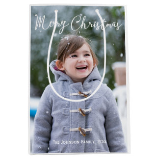 Meduim女の子と雪の写真クリスマス抱き枕 ミディアムペーパーバッグ