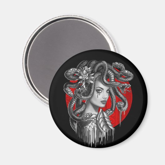 MEDUSA -ギリシャ神話のタトゥー出身のヘビ頭の少女 マグネット (正面/裏面)
