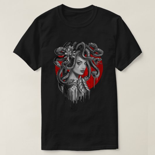 MEDUSA – ギリシャ神話タトゥーのスネークヘッドガール Tシャツ (デザイン正面)