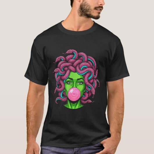 Medusa Blowing Bubblegum P Art Mythology Design Tシャツ (正面)
