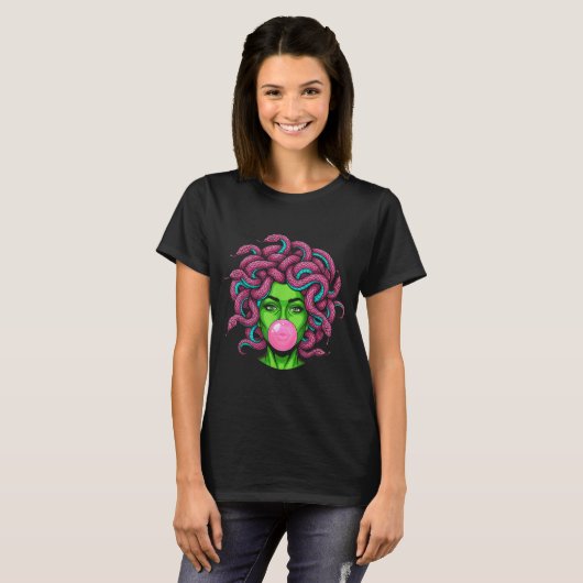 Medusa Blowing Bubblegum P Art Mythology Design  Tシャツ (正面フル)