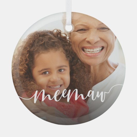 Meemawおばあちゃんのスクリプトオーバーレイ ガラスオーナメント (正面)