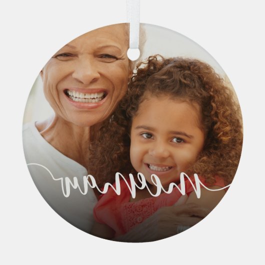 Meemawおばあちゃんのスクリプトオーバーレイ ガラスオーナメント (裏面)