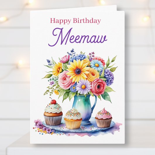 Meemaw お誕生日おめでとう | 花とカップケーキ カード