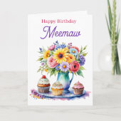 Meemaw お誕生日おめでとう | 花とカップケーキ カード (正面)