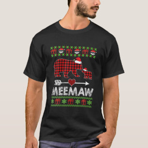 Meemaw BearサンタレッドプレイドファミリーパジャマChr用 Tシャツ