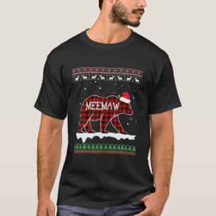 Meemaw BearサンタレッドプレイドファミリーパジャマChr用 Tシャツ