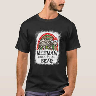 Meemaw Bear Leopard Christmas Rainbow Pajama Match Tシャツ