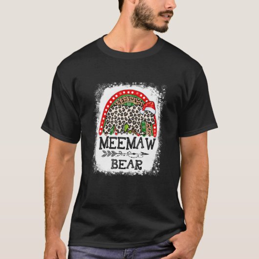 Meemaw Bear Leopard Christmas Rainbow Pajama Match Tシャツ (正面)