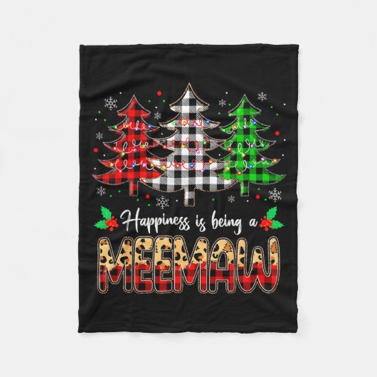 Meemaw Christmas Tree Xmas Buffalo Plaid Red White フリースブランケット (正面)