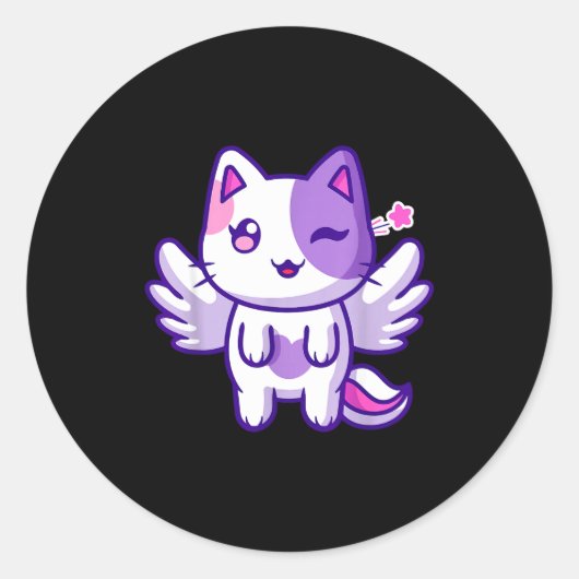 Meemeow Cute Cat Plu-shirt  ラウンドシール (正面)