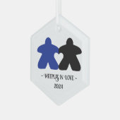 Meeples in Love, Blue & Black Glass Ornament ガラスオーナメント (正面左)