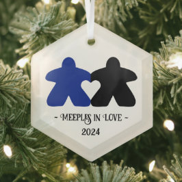 Meeples in Love, Blue & Black Glass Ornament ガラスオーナメント