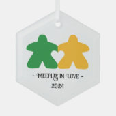 Meeples in Love, Green & Yellow Glass Ornament ガラスオーナメント (正面)