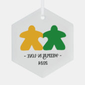 Meeples in Love, Green & Yellow Glass Ornament ガラスオーナメント (裏面)