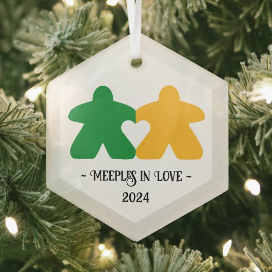 Meeples in Love, Green & Yellow Glass Ornament ガラスオーナメント (インサイチュ)