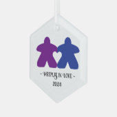 Meeples in Love, Purple & Blue Glass Ornament ガラスオーナメント (正面左)