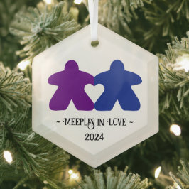 Meeples in Love, Purple & Blue Glass Ornament ガラスオーナメント