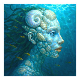 Meerjungfrau in Muscheln - Malerei Stil フォトプリント