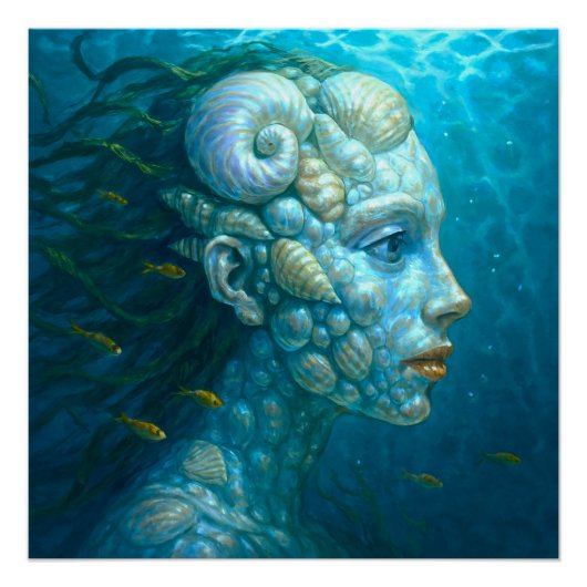 Meerjungfrau in Muscheln - Malerei Stil ポスター (正面)