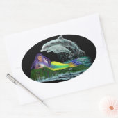 Meerjungfrau mit Delfinen 楕円形シール (封筒)