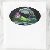 Meerjungfrau mit Delfinen 楕円形シール (バッグ)