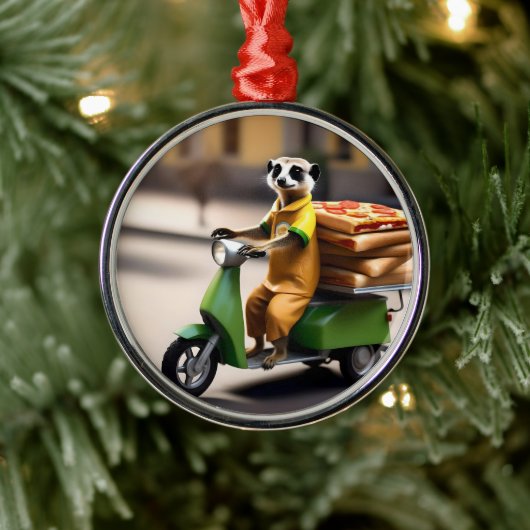 Meerkatピザをタックタックで配達する メタルオーナメント (ツリー)