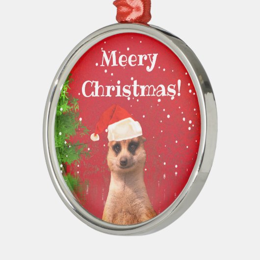 Meerkat Meeryのクリスマスのおもしろいなクリスマスのオーナメント メタルオーナメント (左)