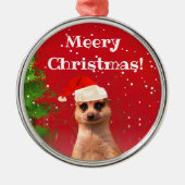 Meerkat Meeryのクリスマスのおもしろいなクリスマスのオーナメント メタルオーナメント (正面)