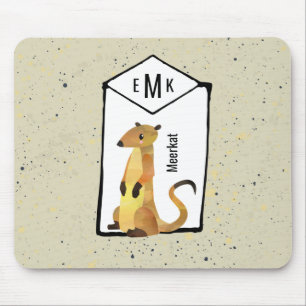 Meerkat on Beige Background with Monogram マウスパッド