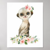 Meerkat, Safari, Pink Flowers, Girl Nursery ポスター (正面)
