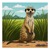 Meerkat standing alert in a field of grass ポスター (正面)