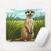 Meerkat standing alert in a field of grass マウスパッド (マウス)