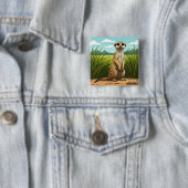 Meerkat standing alert in a field of grass 缶バッジ (インサイチュ)
