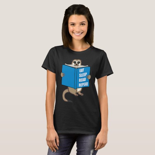 Meerkat with Book Books Reading Hobby Tシャツ (正面フル)
