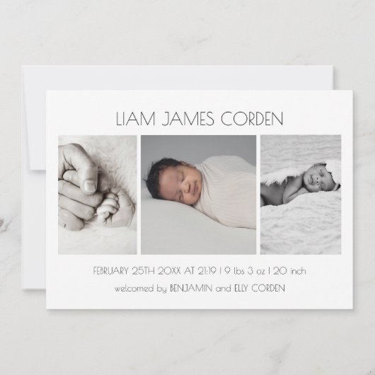 Meetスクリプトカスタムフォトコラージュ男の赤ちゃん誕生 案内状 (裏面)