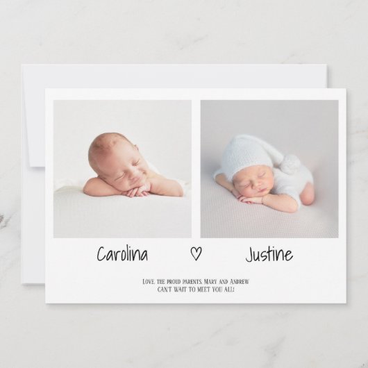 Meetベビースクリプトハート3 photoベビーツインズ誕生 案内状 (裏面)