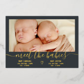 Meetベビースクリプト金ゴールド3 photoベビーツインズ誕生 箔招待状 (正面)