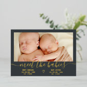 Meetベビースクリプト金ゴールド3 photoベビーツインズ誕生 箔招待状 (立ち正面)