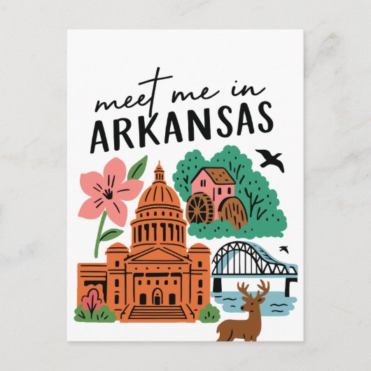 Meet Me In Arkansas Southern USA Doodle Landmarks ポストカード (正面)