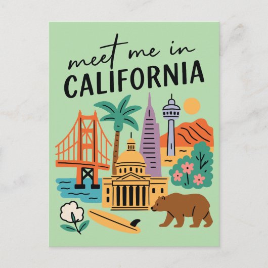 Meet Me In California Golden Gate Bear Retro ポストカード (正面)