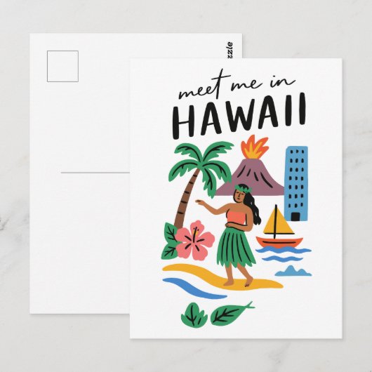 Meet Me In Hawaii Tropical Hula Dancer Beach ポストカード (正面/裏面)