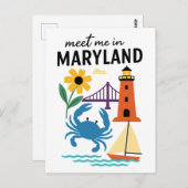 Meet Me In Maryland Lighthouse Sailboat East Coast ポストカード (正面/裏面)