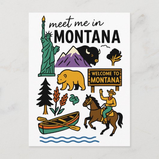 Meet Me In Montana Wildlife & Cowboy State Travel ポストカード (正面)