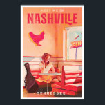 Meet Me In Nashville Vintage Travel Poster ポスター<br><div class="desc">Meet me in Nashville,  Tennessee is a vintage travel design featuring a woman writing notes in a diner with a guitar.</div>