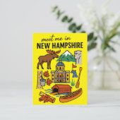 Meet Me In New Hampshire Mountains Retro Icons ポストカード (スタンド正面)