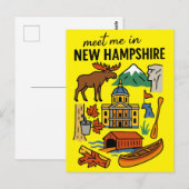 Meet Me In New Hampshire Mountains Retro Icons ポストカード (正面/裏面)