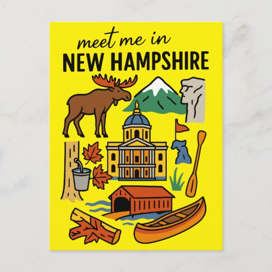 Meet Me In New Hampshire Mountains Retro Icons ポストカード (正面)