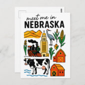Meet Me In New Nebraska Landmarks Icons ポストカード (正面/裏面)